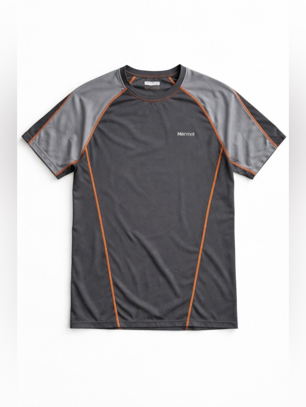 Marmot Performance Athletic Tee Gray Colorblock Orange Wicking Men’s Large L